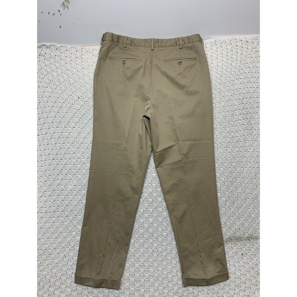 Land End Men Khaki Pants 38x33 Beige Pleated Traditional Fit‎ Straight Cuffs - Picture 4 of 14
